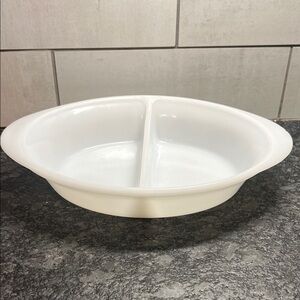 White Divided Serving Dish - 2-Section Oval J-239 Glass Bake